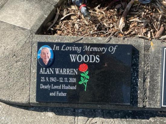 Black granite cremation plaque with white inscription + photo plus space for companion to be added