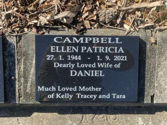 Black granite cremation plaque with white inscription + space for companion to be added