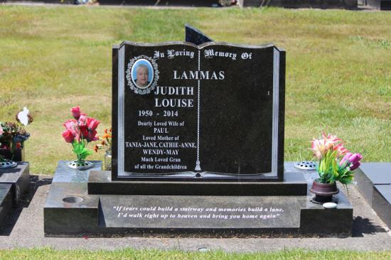 Classic upright companion headstone in a book shape, crafted from polished granite by Mark Memorials in Levin, New Zealand