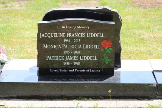 Classic upright companion headstone with low saddle top, crafted from polished granite by Mark Memorials in Levin, New Zealand.